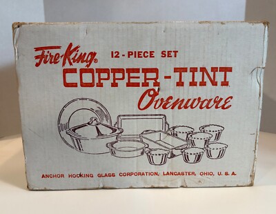 Fire-King 12ピース セット コッパー・ティント New Vintage Fire King Copper Tint Ovenware Set Anchor Hocking 12