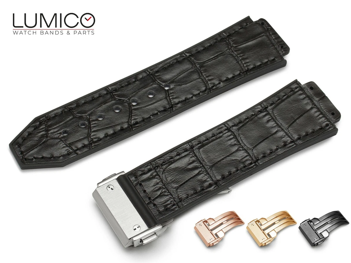 For HUBLOT Watch BLACK Rubber Leather Strap Band BIG BANG FUSION Clasp All SIZES