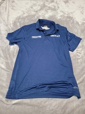 Camisa Polo Greg Norman ML75 Grande Golf Manga Corta Azul Rayas Geico, Logo Grande