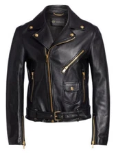 Genuine Lambskin Leather Handmade Casual Biker Motorcycle New Men's Jacket BLACK