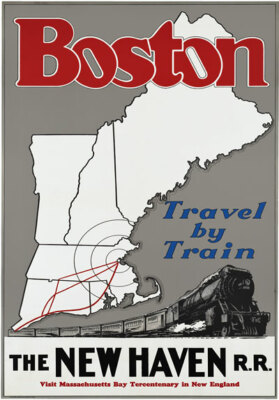 TR96 Vintage Boston New Haven American Railway Tourism Poster Re-Print A4