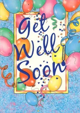 Designer Greetings Balloons Confetti and Yellow Bordered Frame Get Well Card