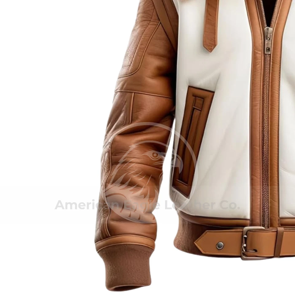 Men's RAF Aviator B3 White Real Leather Jacket Pilot Flying Bomber Shearling Fur - Image 3 of 4