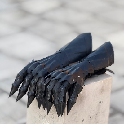 Black Sauron LOTR Nazgul Etching Gloves Set ~ Ring Wraith Gothic Gauntlets Glove