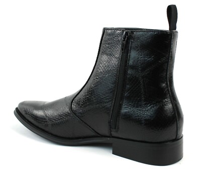 Black Men's Snake Print Chelsea Western Boots Almond Toe Side Zipper Ankle  High | eBay