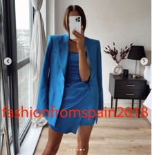 ZARA NEW WOMAN FITTED BLAZER WITH SHOULDER PADS JACKET BLUE XS-XL 3057/589