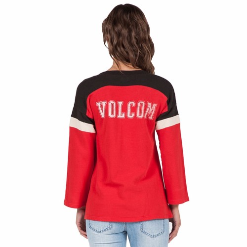 NWOT WOMENS VOLCOM NUMBER ONE PULLOVER $55 S rad red jersey style sweater - Picture 2 of 2