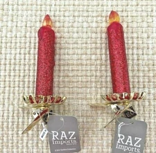 2 Red Glitter Candle clip ornaments, 4 3/4" Tall, Eric Cortina Raz Imports NWT