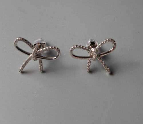 QVC Diamonique cz Sterling/Platinum clad Dainty Bow Stud Earrings