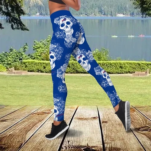 Bills Football Leggings Yoga Pants, Buffalo Skull Football Leggings, Game Day Football Leggings