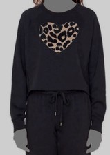 168 Sundry Women's Black Graphic Leopard Heart Long-Sleeve Sweatshirt Size 2