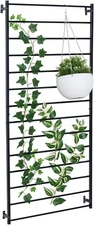 Wall Mounted Black Metal Horizontal Bars Trellis, Outdoor Hanging Support Frame