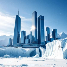 Digital picture Modern city skyline in the ice burg island printable file