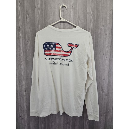 Vineyard Vines Long Sleeve T Shirt Mens Size S White USA Whale Front Pocket - Picture 4 of 9