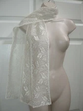 Women's Neck Scarf White Thin Crochet & Embroidery Stitch Leaf Pattern New