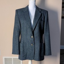 Lauren Ralph Lauren Blue Herringbone Wool Lined Blazer Jacket Long Sleeve 10