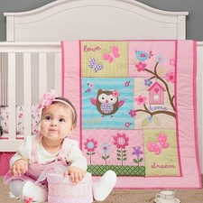 Garden Birds Floral Crib Bedding Sets for Girls  3-Piece Pink Butterfly Nurs...