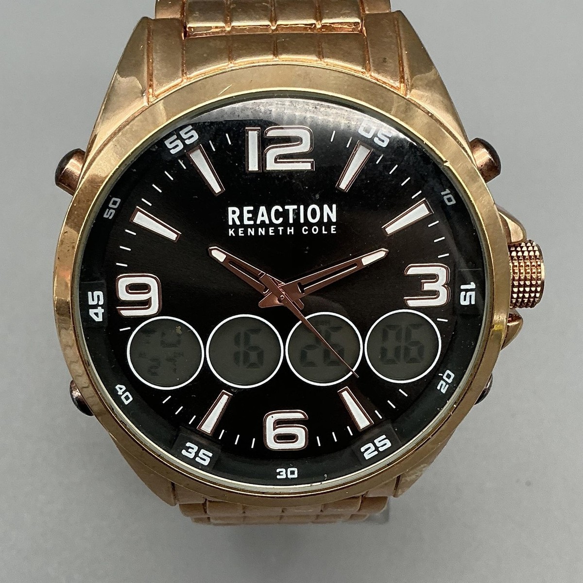 Kenneth Cole Reaction Mens Watch 51mm Gold Tone Analog Digital New