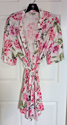 Show Me Your Mumu Belted Robe O/S Pink & Green Floral Kimono Style One Size Knit