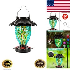 Solar Powered Color Changing Hummingbird Feeder for Outdoors Hanging, Hand Bl...