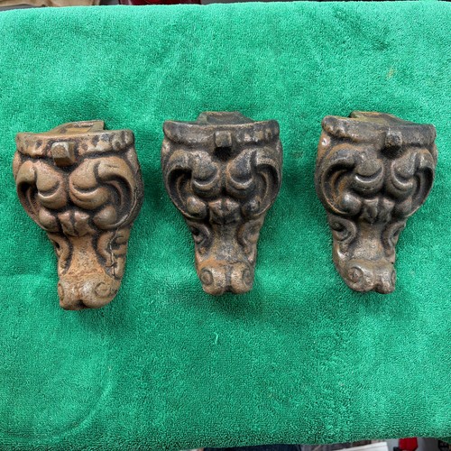3 Old Ornate Salvaged Cast Iron Wood Stove Feet, Free S/ H