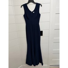 Dress The Population Midnight Blue Sandra Plunge Trumpet Gown XS 36599
