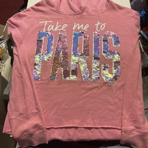 Justice Girls Active Hoodie. Flip Seq.Letters Paris. Good Cond.! Size 18/20 plus - Picture 2 of 9