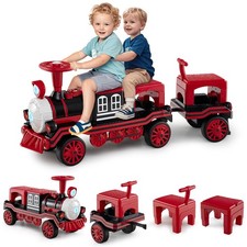 COSTWAY 3-Seater Ride on Train Set Trackless 12V Ride on Toy Car Red