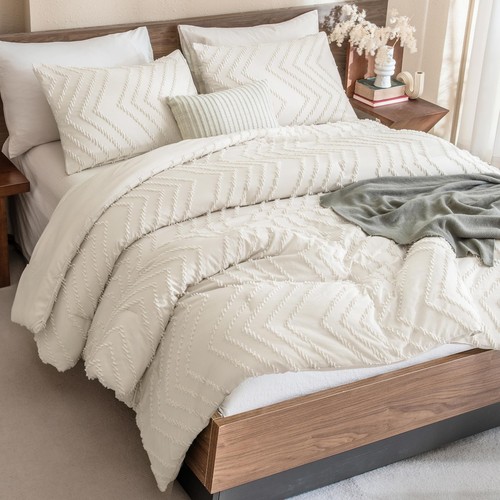 Queen Comforter Set Beige, Comforters Queen Size Boho Cream Soft Warm Tufted ...