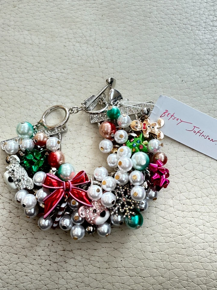 Pulsera Betsey Johnson Adornos Árbol de Navidad Bastón de Caramelo Imitación Perlas Cristales Foto 3 de 4