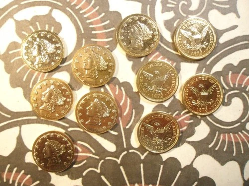 10 Goldplated 1873 Liberty Head Gold Quarter Eagle Coin Charms Stampings 16mm