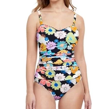 PROFILE BY GOTTEX Rising Sun Black One-Piece Swimsuit D Cup 6D 8D 10D 12D NEW