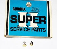 TWO AURORA AFX SUPER II FRONT WEIGHT MOUNTING SCREWS AND BRASS NUTS HO SL0T CAR.