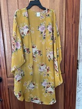 Womens Color Swatch Yellow Floral Kimono Size Large