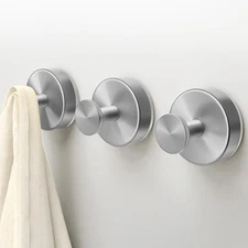Suction Hooks for Shower, Bathroom Wall Hooks, Glass Tile Towel Hooks, Silver