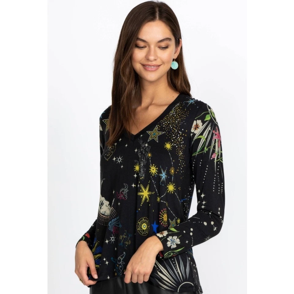 Johnny Was Top Womens XL Celestin Favorite Long Swing Tee Shirt Constellations - Image 2 of 4