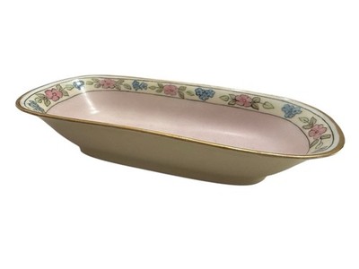 Vintage Hand Painted Porcelain Oblong Pink Trinket Dish By M Z Austria