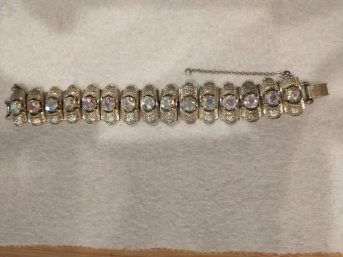 Vintage Coro Bracelet Gold Tone & Glass Diamonds Link 7 Inch Costume Jewelry
