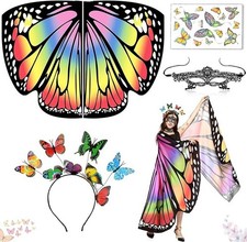 Women Girls Butterfly Fairy Wings Carnival Party Accessories Set Fancy Dress