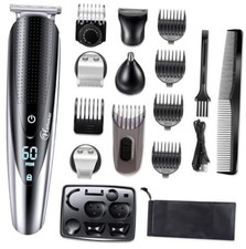 Hatteker Mens Beard Trimmer Grooming kit Hair 17 Piece Set Silver, Black