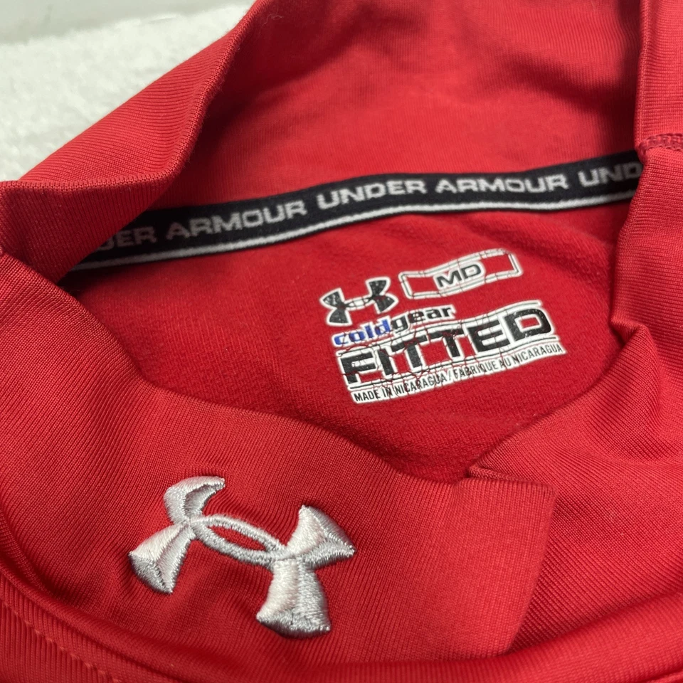 Under Armour Cold Gear Fitted Shirt Men M Red Mock Neck Compression Base Layer - Image 2 of 4