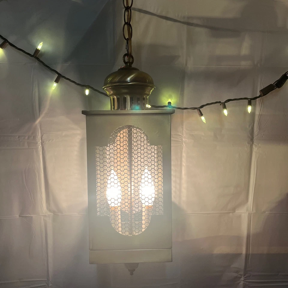 De Colección Par Colgante Swag Linterna Estilo Vela Luces Malla Latón Gótico Mediados de Siglo Foto 3 de 4