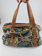 Vintage Key Per FOSSIL Large Floral Duffle Bag Weekender Travel Tote Bag Blue