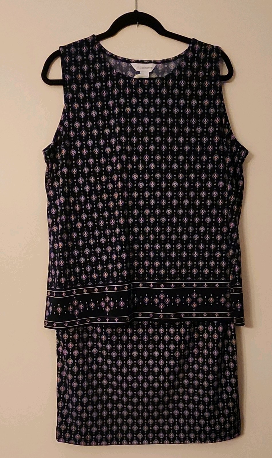 Liz Claiborne XL Navy Geometric Knit Stretch Skirt w/Matching Sleeveless Top