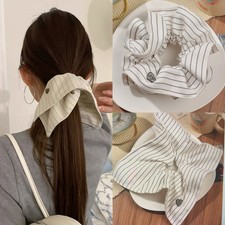 1Pcs Fashion Oversized White Stripes Scrunchies for Women Korean Elastic Hair