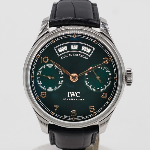 IWC Portuguese Annual Calendar Green Steel LIMITED 44mm IW503510 Leather Auto