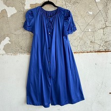 Vtg 70s Nightgown Housecoat Blue Nylon Lace Trim Lorraine Dress Robe USA Small