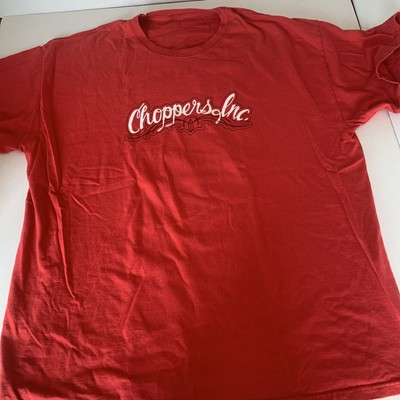 Vintage Choppers Inc. On Front Naked Girl On Back 2 Sided Red Men's T Shirt Leg