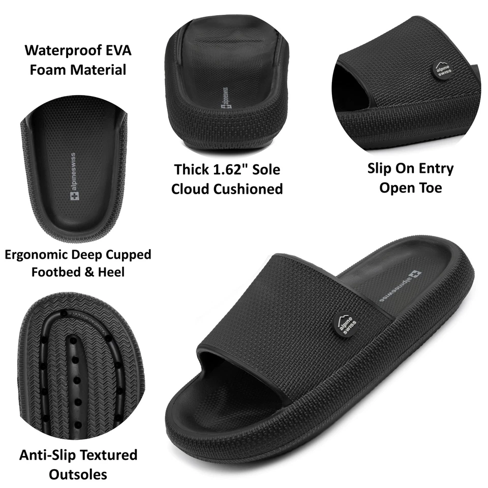 Alpine Swiss Omar Hombres Toboganes Almohada Zapatillas Ultra Acolchadas Nube Deslizable Sandalia Foto 3 de 4