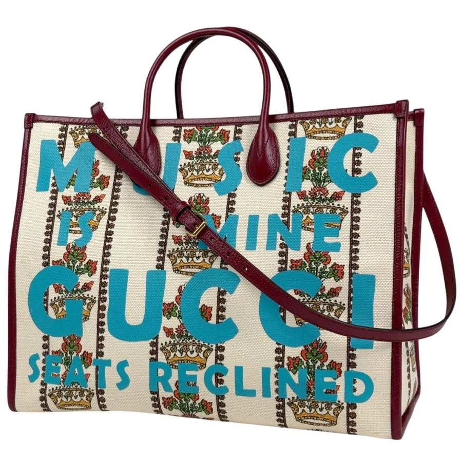 Gucci Large 2WAY Logo Canvas Leather Beige Red Multicolor Shoulder Bag #BS860